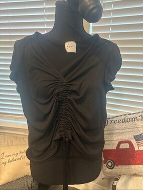 Olivia Rae Black Ruched V-Neck Drawstring Crop Top